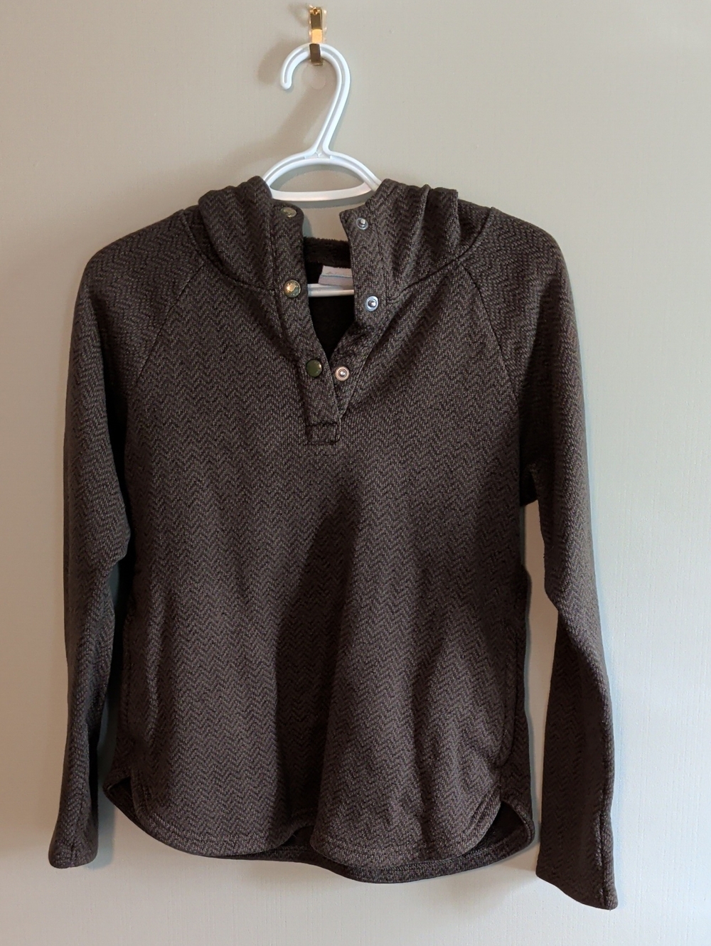 Women's Dark Green Hooded Button-Neck Knit Sweater